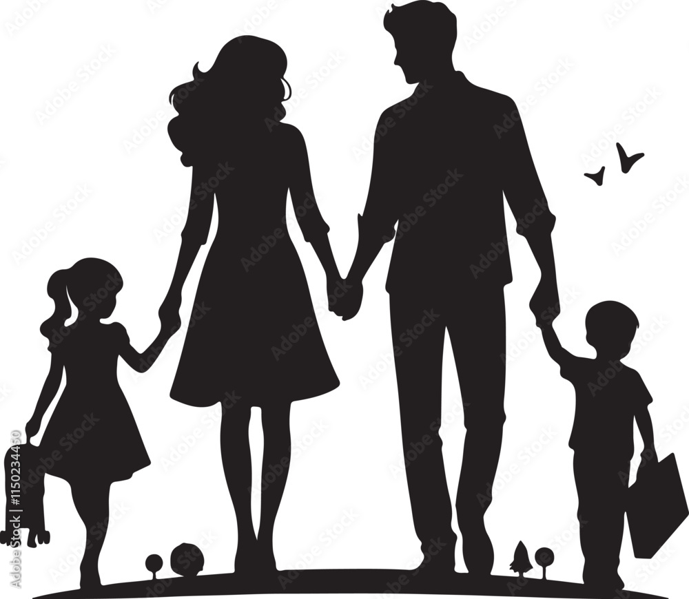 Silhouette vector illustration of family on white background Silhouette vector illustration of family on white background
