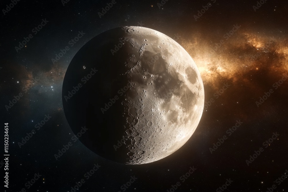 Fototapeta premium Stunning view of a crescent moon against a backdrop of swirling cosmic colors in deep space