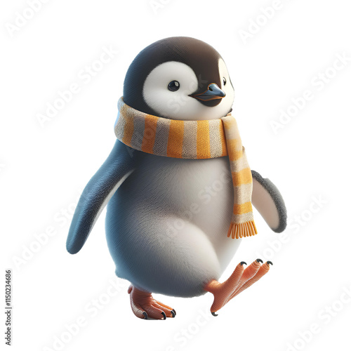 3D cute penguin isolated on white background