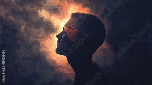 Conceptual artwork representing psychological effects abstract scene digital art surreal environment profile view symbolism photo