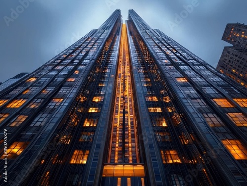 Wallpaper Mural Imposing skyscraper with illuminated glass facade under cloudy sky. Torontodigital.ca