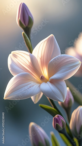 A stunning close-up of beautiful Alstroemerias flowers bathed in gentle morning light. Created with generative AI 