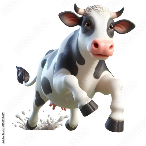 3D cute cow isolated on white background