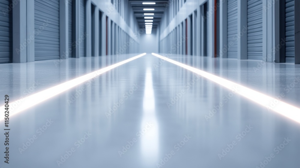 custom made wallpaper toronto digitalModern storage facility corridor with bright illuminated lines.