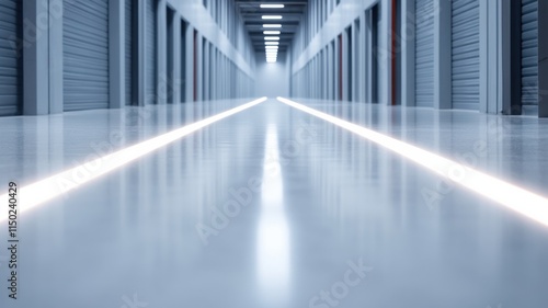 Wallpaper Mural Modern storage facility corridor with bright illuminated lines. Torontodigital.ca