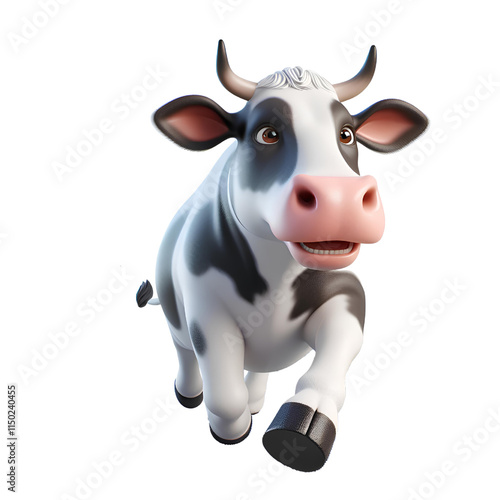 3D cute cow isolated on white background