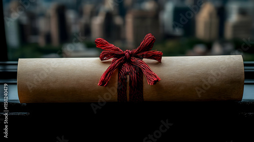 Close Up of Graduate Diploma with Real World Elements and Ample Copy Space for Branding photo