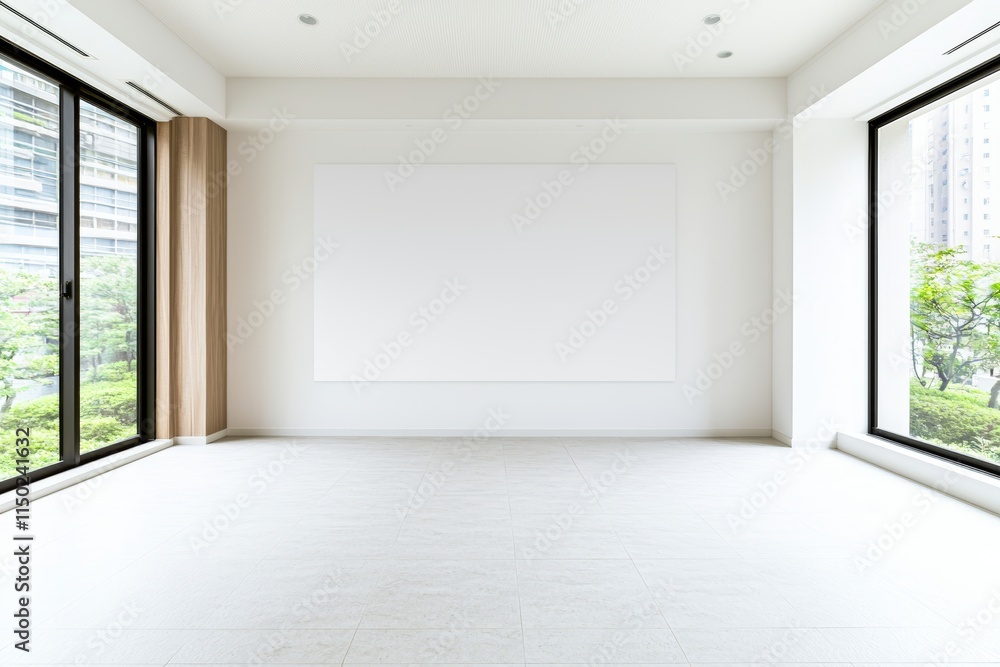 Spacious Modern Room With Large Windows and Blank Wall, Perfect for Creative Studio or Minimalistic Interior Design Projects Spacious Modern Room With Large Windows and Blank Wall, Perfect for Creative Studio or Minimalistic Interior Design Projects