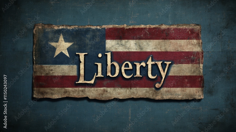 Obraz premium Liberty Flag Blue Background - Patriotism, freedom, independence, history, Americana. A weathered flag symbolizes the enduring spirit of liberty.