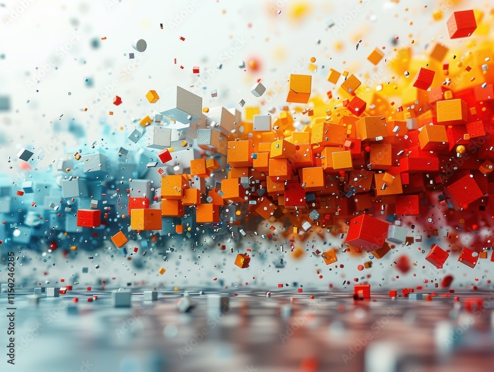 Obraz premium Abstract 8K Orange Blue Cube Burst Random Geometric Shapes Modern 3D Design