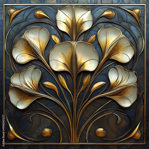 Elegant Metallic Floral Design in Warm Gold and Bronze Tones on a Dark Background