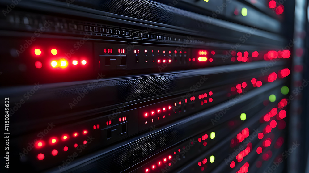 Macro Shot Secure Server Hardware Illuminated Indicators Copy Space Data Center Macro Shot Secure Server Hardware Illuminated Indicators Copy Space Data Center