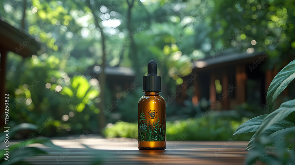 Close up of a rejuvenating facial serum bottle with botanical elements copy space below. concept as Elegant close up of a rejuvenating facial serum bottle adorned with botanical elements symbolizing b Close up of a rejuvenating facial serum bottle with botanical elements copy space below. concept as Elegant close up of a rejuvenating facial serum bottle adorned with botanical elements symbolizing b