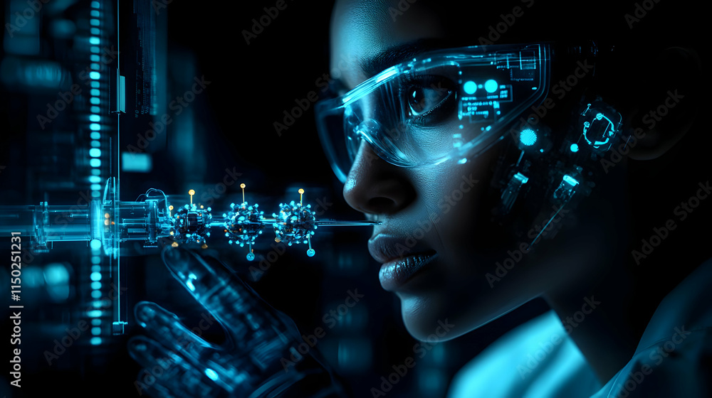 Close Up of Nanorobots in Syringe Held by Scientist - Macro Image Representing Nanotechnology in Digital Healthcare Innovation Close Up of Nanorobots in Syringe Held by Scientist - Macro Image Representing Nanotechnology in Digital Healthcare Innovation