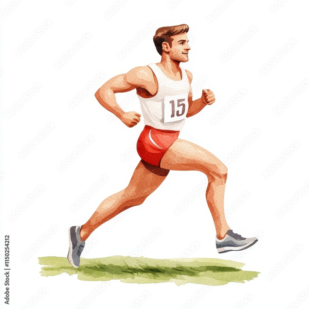 Watercolor Runner Athlete in Motion Track and Field Sports Illustration Watercolor Runner Athlete in Motion Track and Field Sports Illustration
