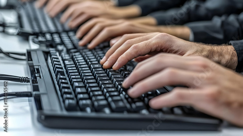 Close Up of Two Sets of Hands Typing on Shared Keyboard Symbolizing Collaboration