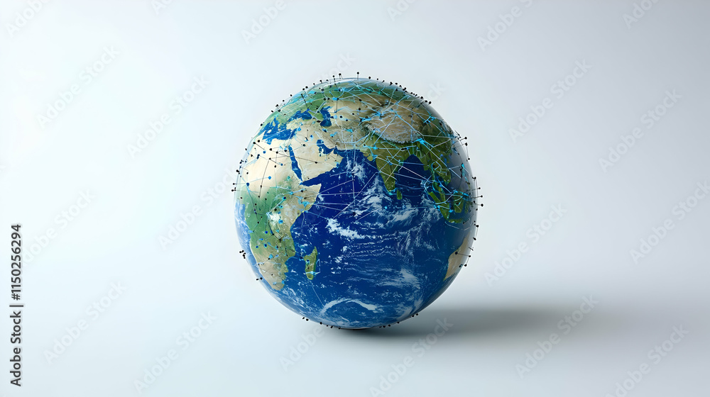 Glossy Earth with Network Connections on White Background for Global Connectivity Glossy Earth with Network Connections on White Background for Global Connectivity