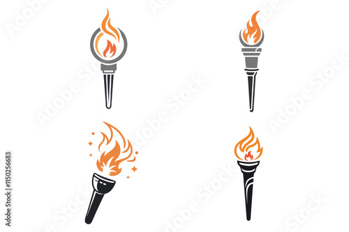 Fire Torch Icon with Flames Vector Illustration.