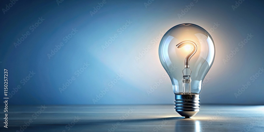 Illuminated Inquiry A Glowing Question Mark Inside a Light Bulb on a Table Illuminated Inquiry A Glowing Question Mark Inside a Light Bulb on a Table