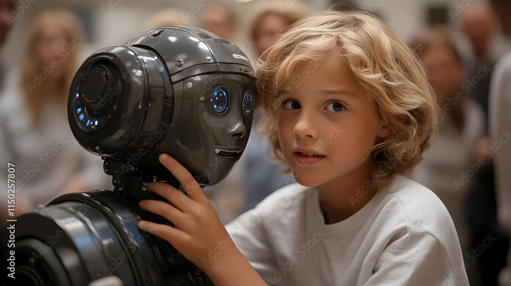 Child interacting with therapy robot in pediatric ward concept as A candid image of a child engaging with a friendly therapy robot in a hospitals pediatric ward. The scene captures emotional support a Child interacting with therapy robot in pediatric ward concept as A candid image of a child engaging with a friendly therapy robot in a hospitals pediatric ward. The scene captures emotional support a