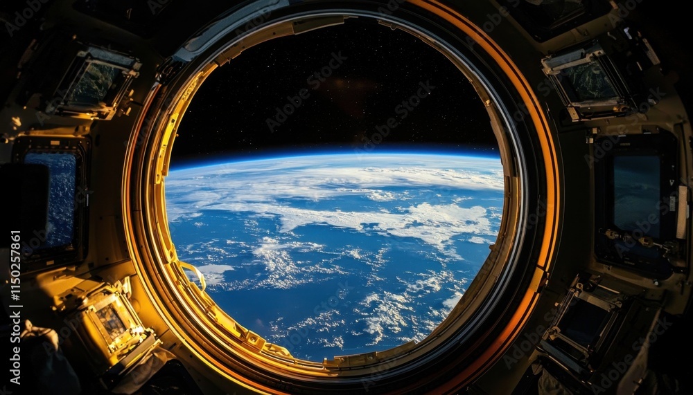 Fototapeta premium Breathtaking sights observed through the space station's window. 