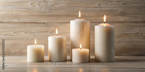 Wallpaper Mural Serene off-white candles burning brightly on a rustic wooden surface Torontodigital.ca