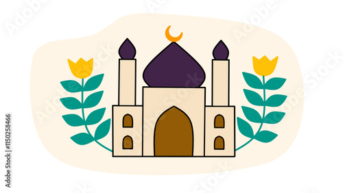 Cute cartoon vector illustration of a mosque