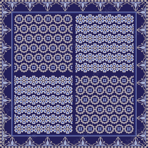 Hijab scarf flower abstract pattern.Ethnic geometric ornament with frame motif border hijab pattern.Design for fabric,print,scarves,shawl,kerchief,bandana,clothing,pareo,pillows,tablecloth,decoration.