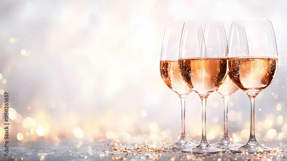 Toasting Wine Glasses with Confetti on Plain Background for Celebrations and Branding Toasting Wine Glasses with Confetti on Plain Background for Celebrations and Branding