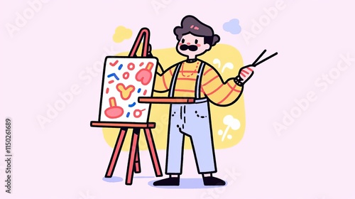 Wallpaper Mural Artist Creates Abstract Colorful Painting on Easel with Joyful Expression Torontodigital.ca