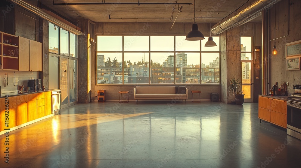 Fototapeta premium Modern Industrial Loft with City View