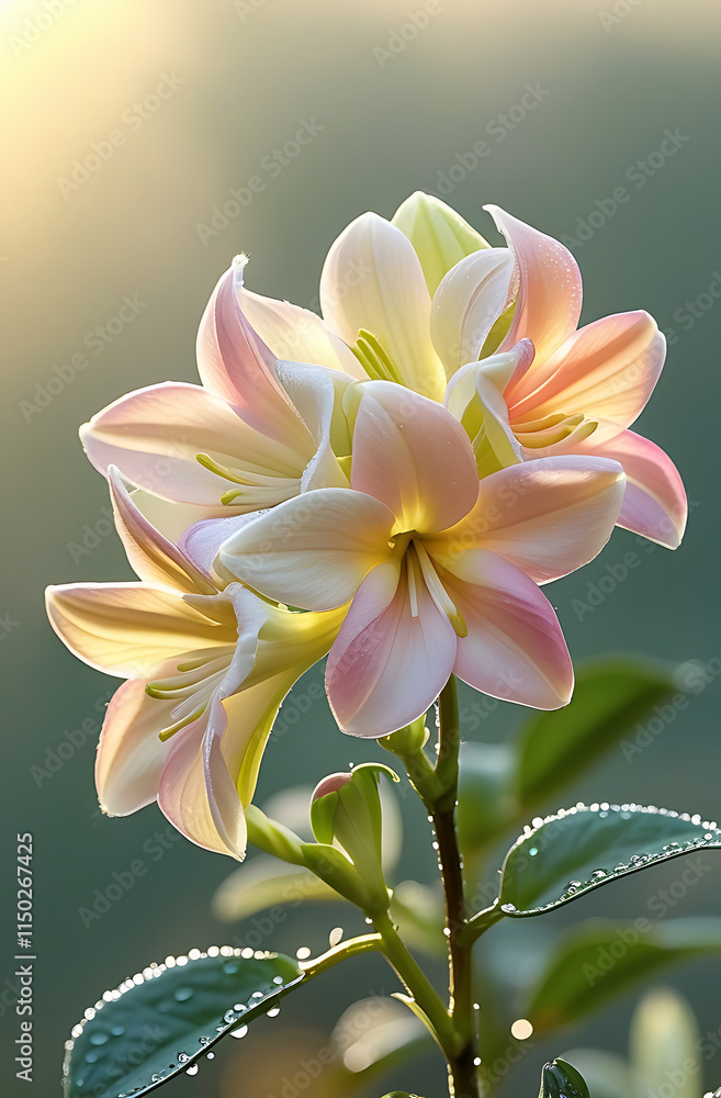 Fototapeta premium A stunning close-up of beautiful Alstroemerias flowers bathed in gentle morning light. Created with generative AI