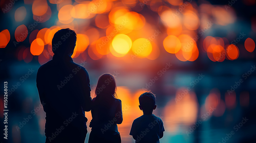 Family Engrossed in Educational Documentary on Smart TV with Bokeh Effect Family Engrossed in Educational Documentary on Smart TV with Bokeh Effect