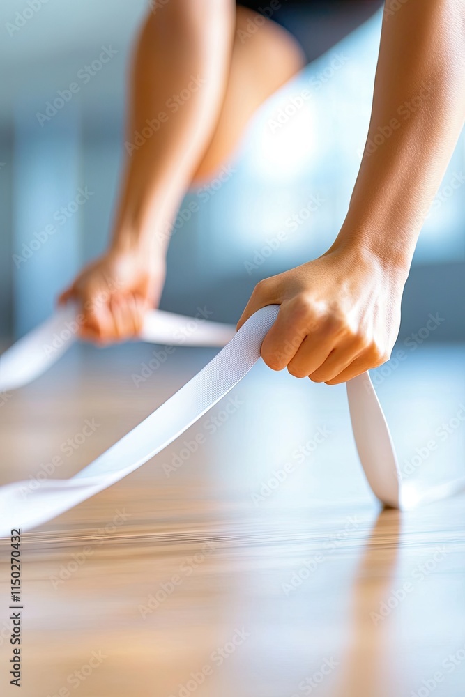 Fototapeta premium Strengthening the Body With a Resistance Band in a Serene Studio Environment