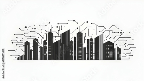 Wallpaper Mural Glossy Building Silhouette with Circuit Pattern for Smart City Technology Concept Torontodigital.ca