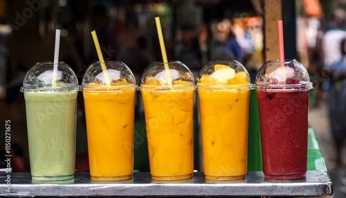 Generated image Bangkok street stand with a vibrant umbrella selling mango smoothies