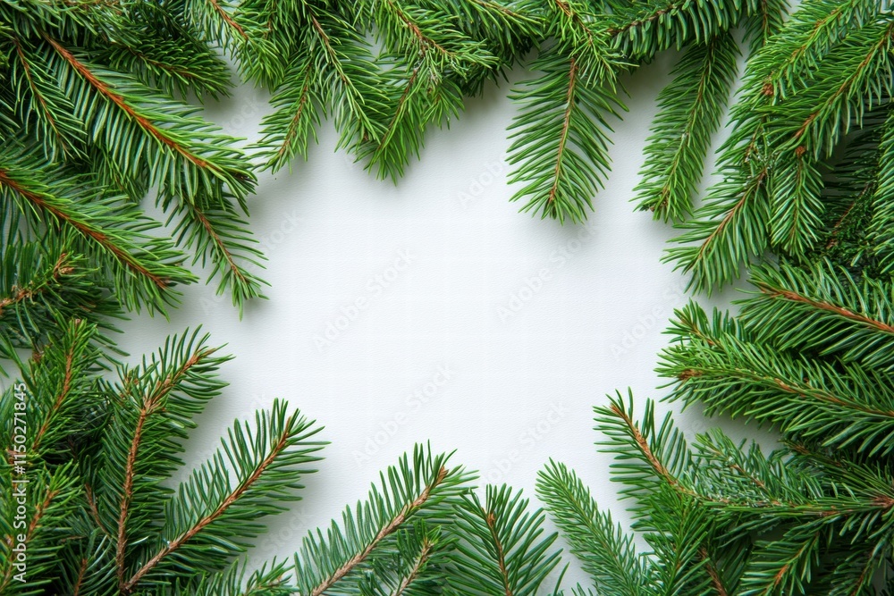 Christmas Frame of Fir Branches on White Background Christmas Frame of Fir Branches on White Background