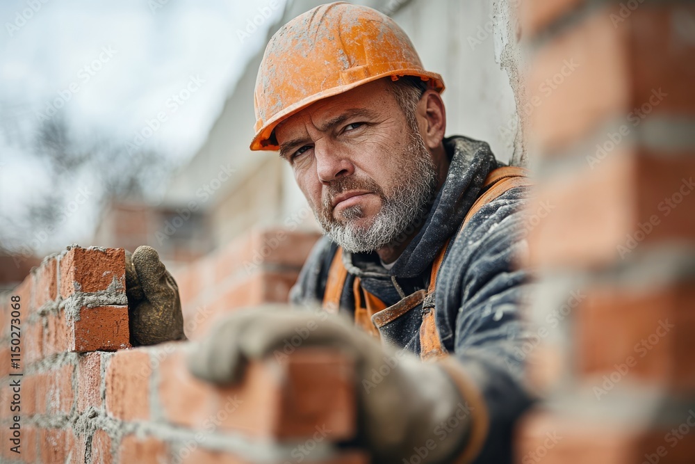 Skilled Worker Arranging Bricks with Precision Skilled Worker Arranging Bricks with Precision