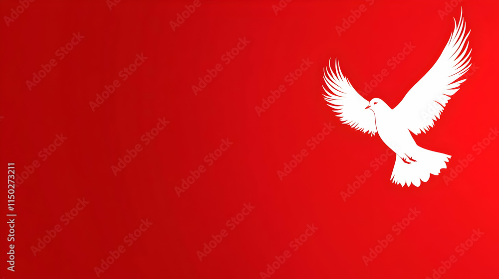 Glossy Red Background White Dove Silhouette Copy Space Peace Freedom Republic Day Glossy Red Background White Dove Silhouette Copy Space Peace Freedom Republic Day