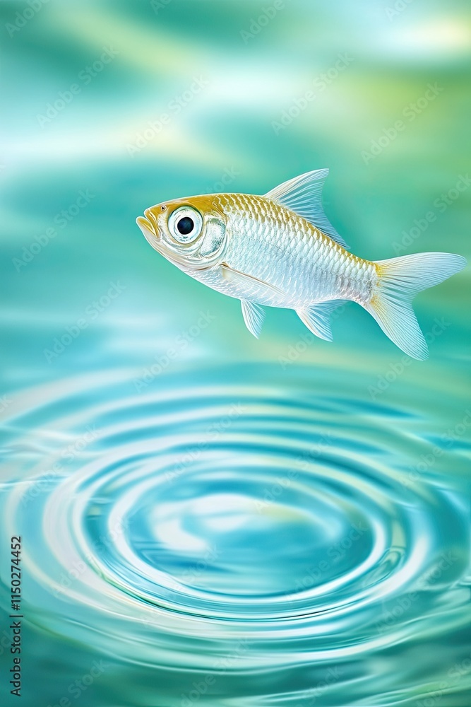 Naklejka premium A Luminous Fish Effortlessly Floats Mid-Air, Its Scales Catching the Light in Stunning Detail