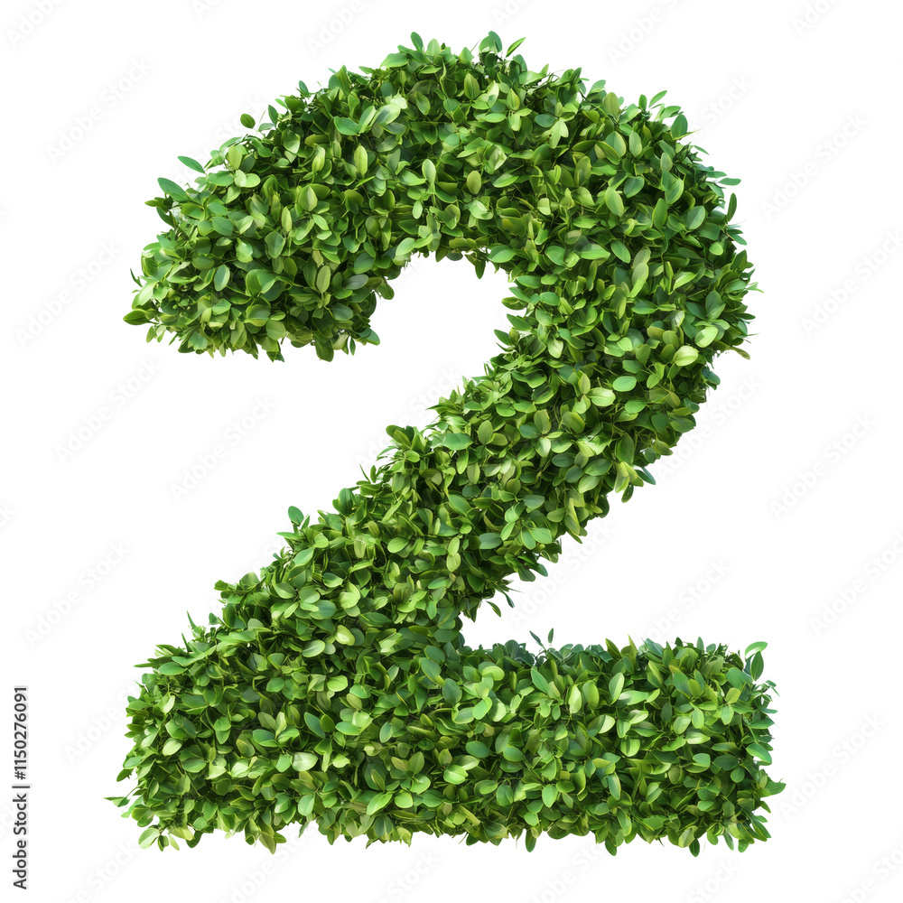 Green foliage forms number two against transparent background. Green foliage forms number two against transparent background.
