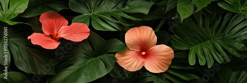 Wallpaper Mural Tropical Blossom Background - Lush foliage, vibrant blooms, exotic plants, summer vibes, nature beauty. Torontodigital.ca