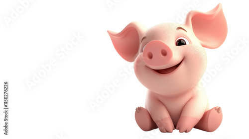 Cute and Cheerful Cartoon Pig with Happy Expression and Bright Eyes