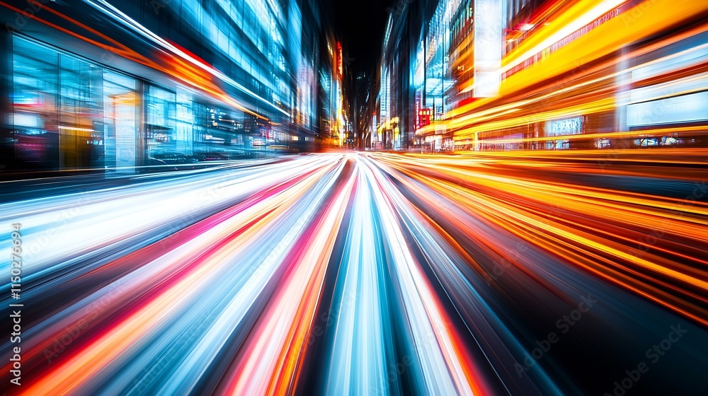 Electrical Energy in Motion with Bright Light Trails Across a City Street at Night : Generative AI Electrical Energy in Motion with Bright Light Trails Across a City Street at Night : Generative AI