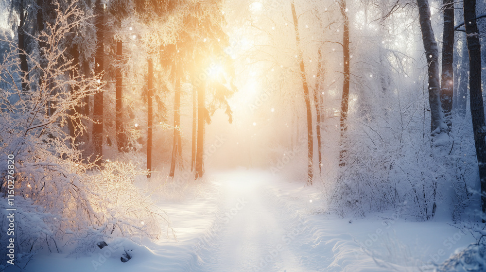 Beautiful Snowy Winter Christmas Forest Landscape with Trees and Frosty Nature Background Beautiful Snowy Winter Christmas Forest Landscape with Trees and Frosty Nature Background