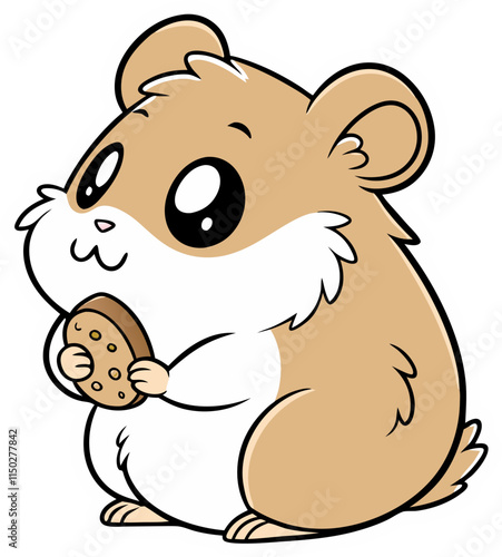 Cute Hamster Cartoon Character Holding Cookie - Large Eyes, Tan Fur.