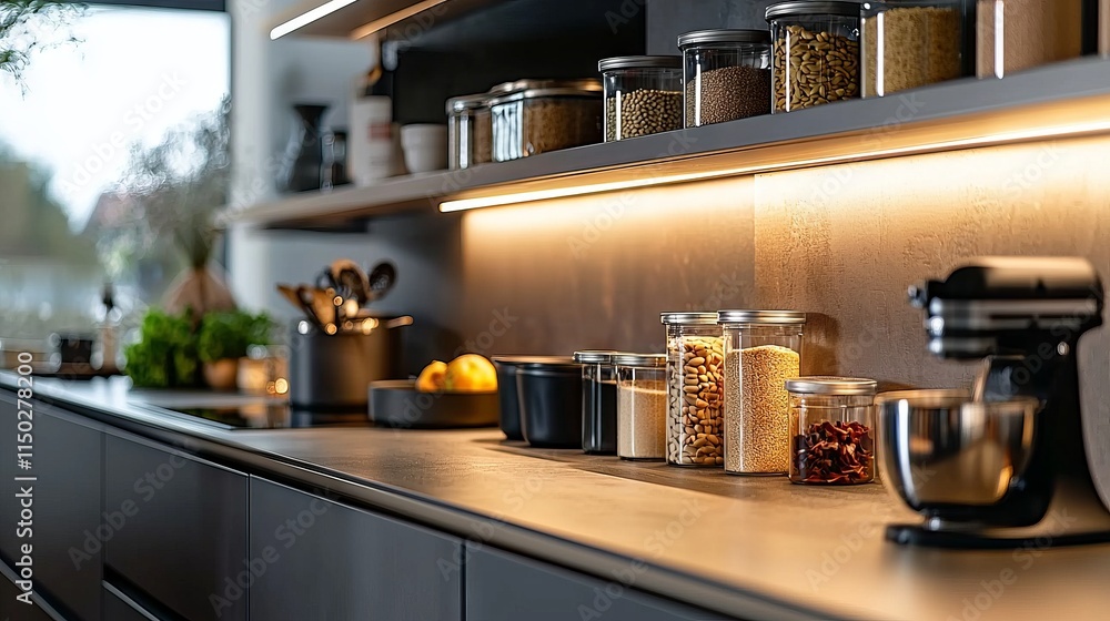 Modern Kitchen with Organized Storage and Culinary Tools Modern Kitchen with Organized Storage and Culinary Tools