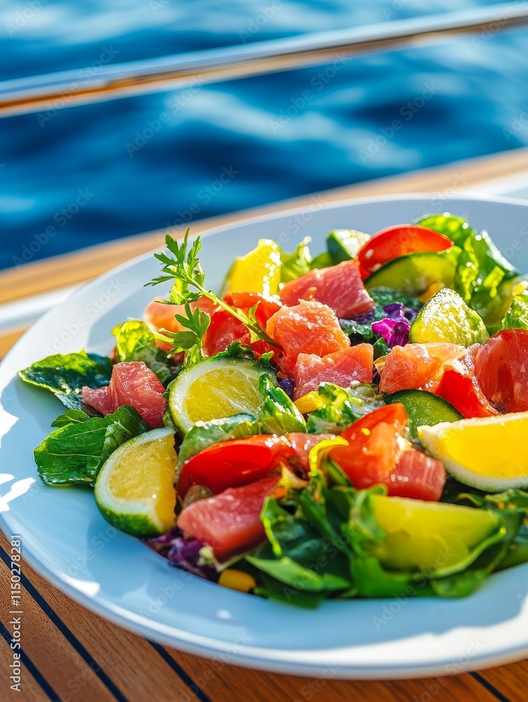 Vibrant Summer Salad by the Sea - Fresh salmon, citrus fruits, vegetables create a healthy, vibrant, refreshing, summery, delicious meal. Vibrant Summer Salad by the Sea - Fresh salmon, citrus fruits, vegetables create a healthy, vibrant, refreshing, summery, delicious meal.