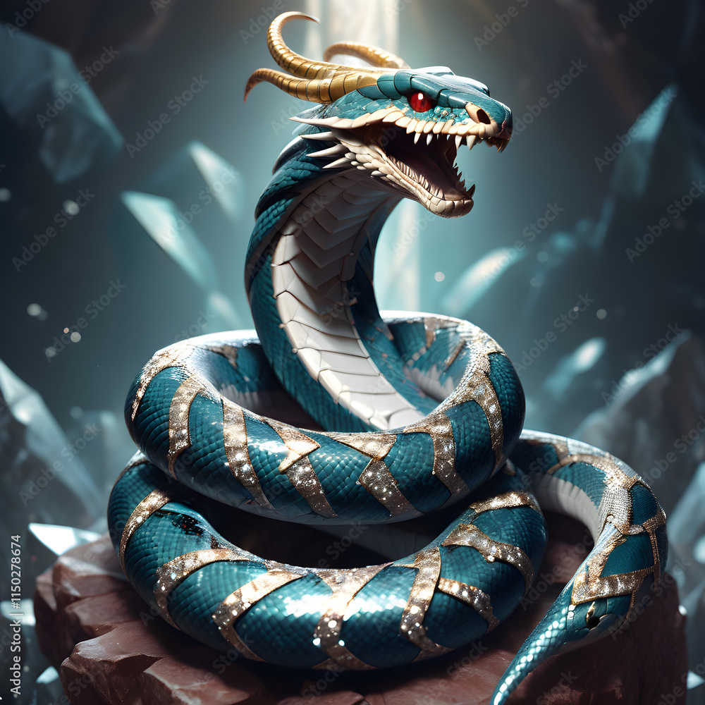 Fototapeta premium The king of diamond snakes, whose body is made of diamonds.