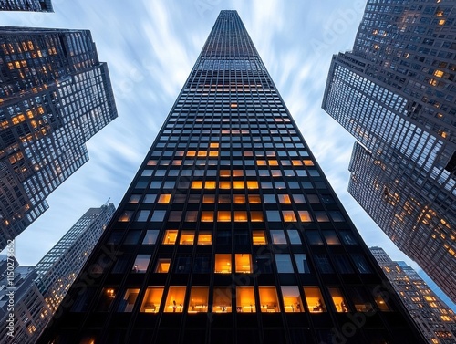 Wallpaper Mural A towering skyscraper illuminated against a twilight sky. Torontodigital.ca